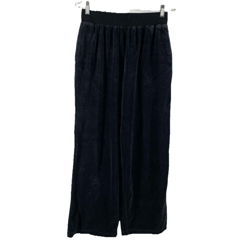City Hearts Velour Lounge Pants Women’s Black Y2K Pull On Wide Leg M Pockets